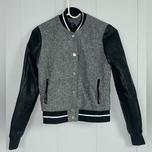Abercrombie & Fitch Heritage Wool Bomber Jacket Faux Leather Black Gray Size XS
